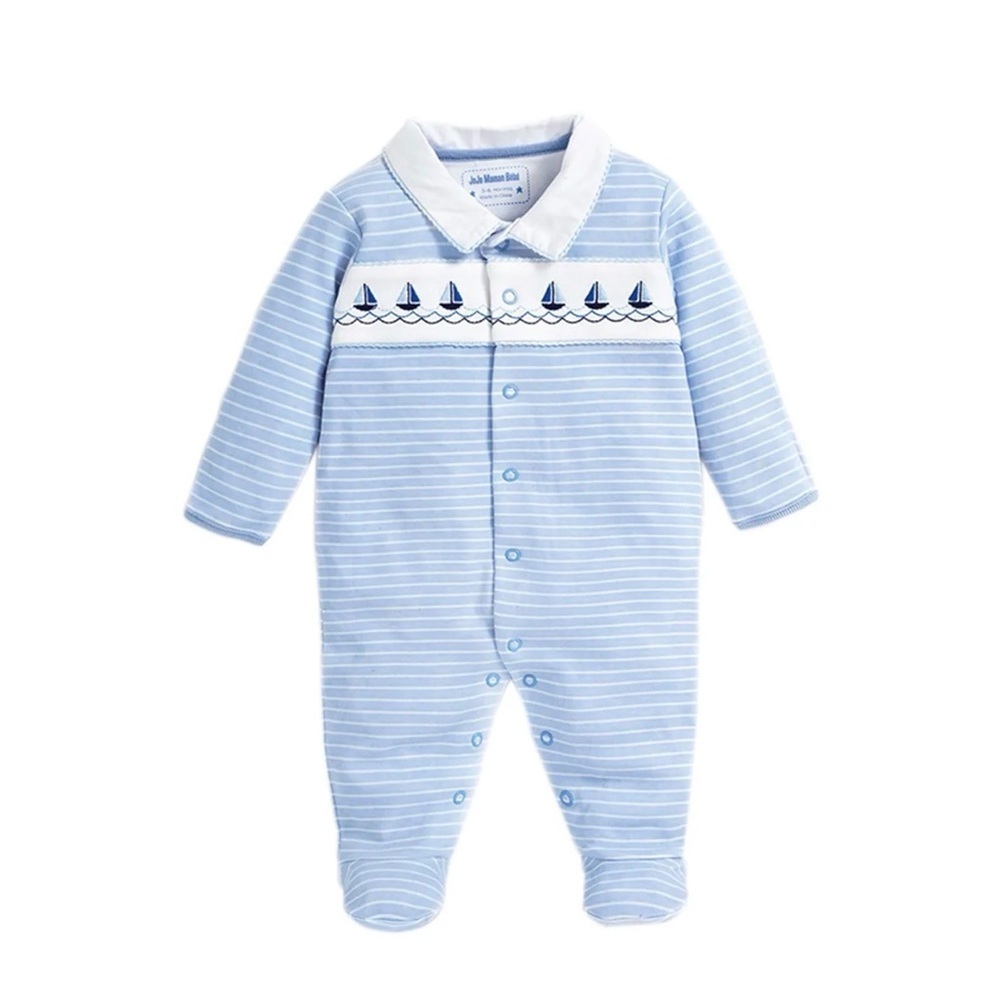 JoJo Maman Bebe Blue Boat Embroidered Sleepsuit 3-6M